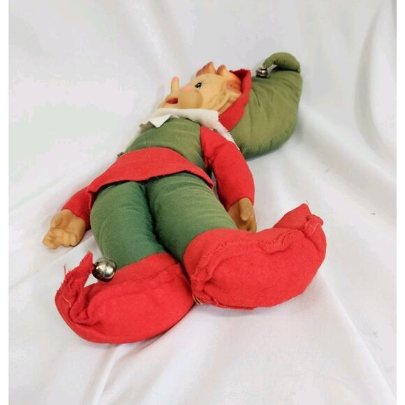 Vintage Rushton Red & Green Christmas Elf Rubber Face 17" Plush Decor - Picture 7 of 12